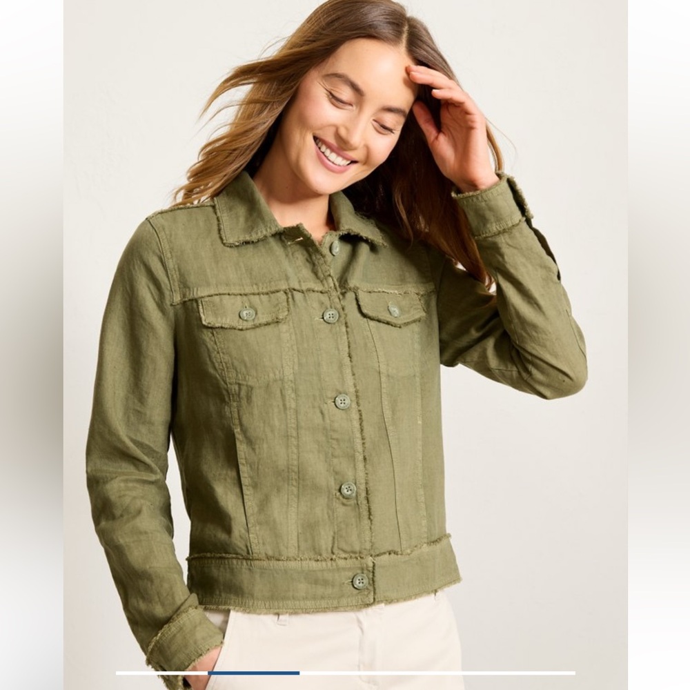 TOMMY BAHAMA Two Palms Linen Raw-Edge Jacket Sz XS Dark Fern Green - Picture 2 of 16